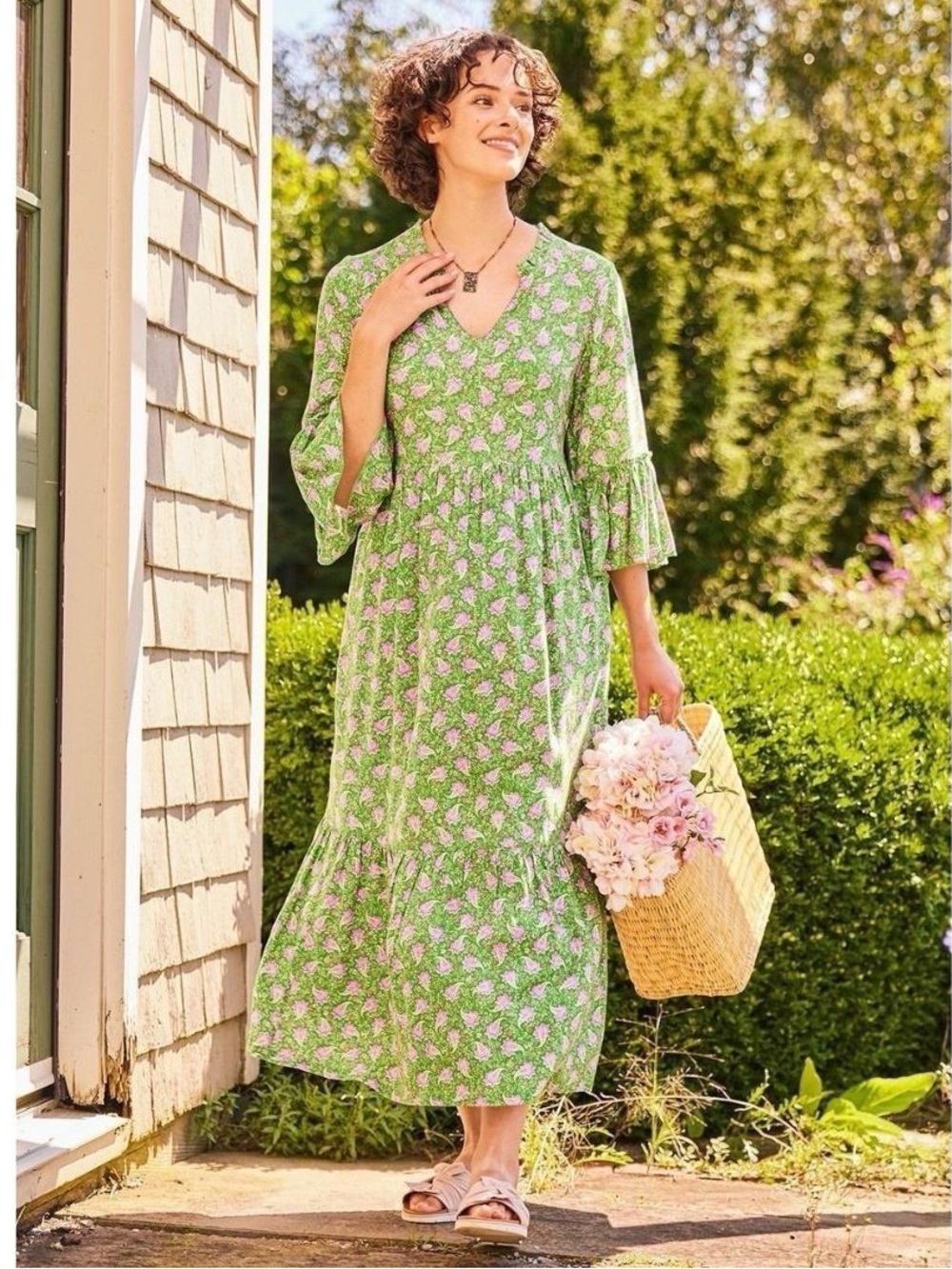 April Cornell Green Pink Purple Floral Lexi Long Dress Women’s Size XL